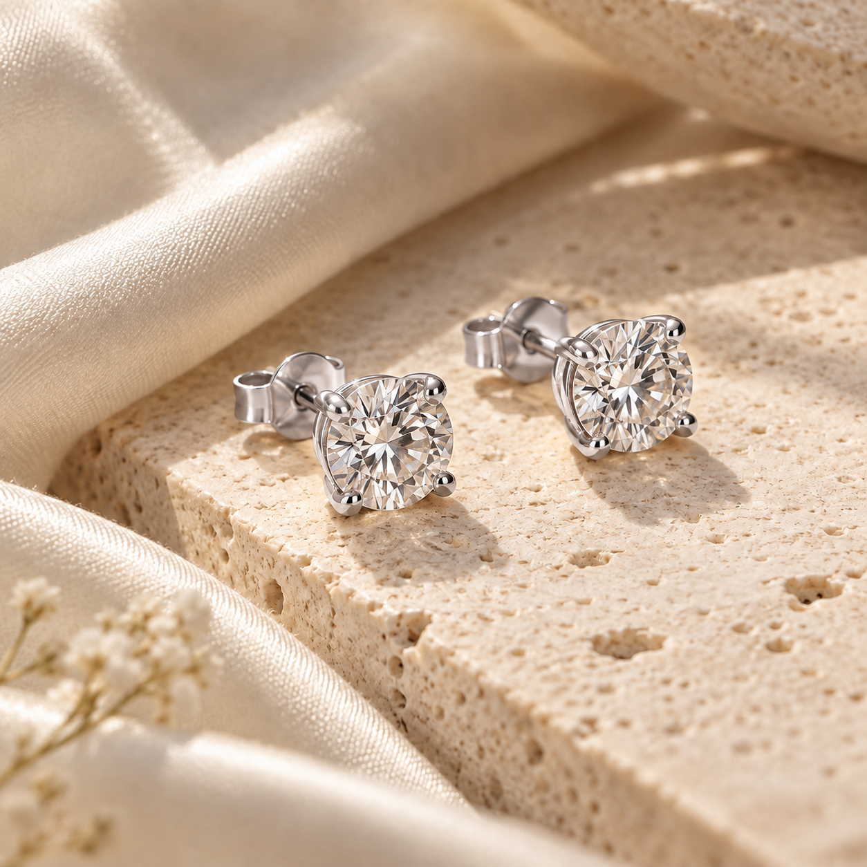 Pair of white-gold stud earrings with brilliant stones